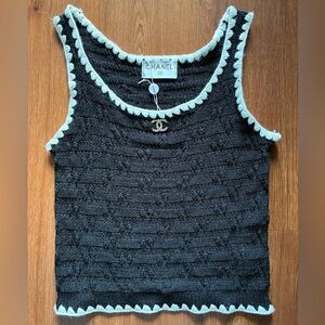 Chanel Black Tweed CC Logo Knit Tank Top
